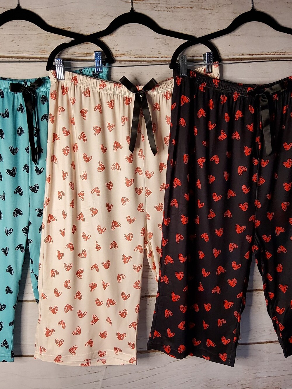 SHEIN Heart Print Pajama Pants Trio - Black, Cream, and Teal XXL